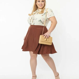 Unique Vintage Brown Briella Flare Skirt in Size 1X / 16